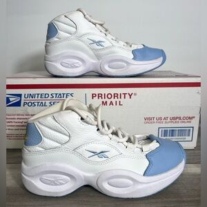 Reebok Question Mid Iverson Denver Nuggets Shoes Youth 2 Kids White Blue baller